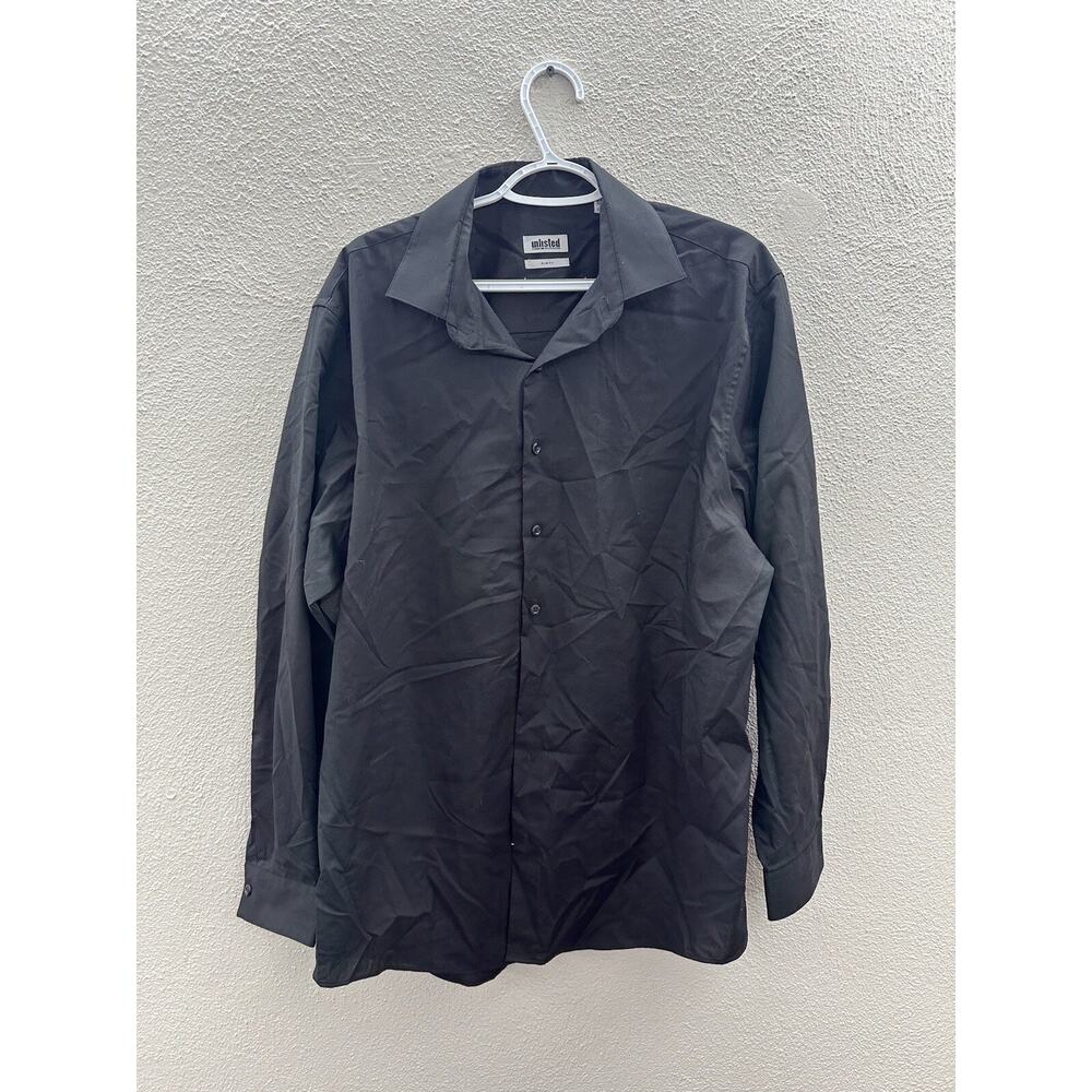 Mens Unlisted by Kenneth Cole Shirt Large Black Slim Fit Long Sleeve Button Up